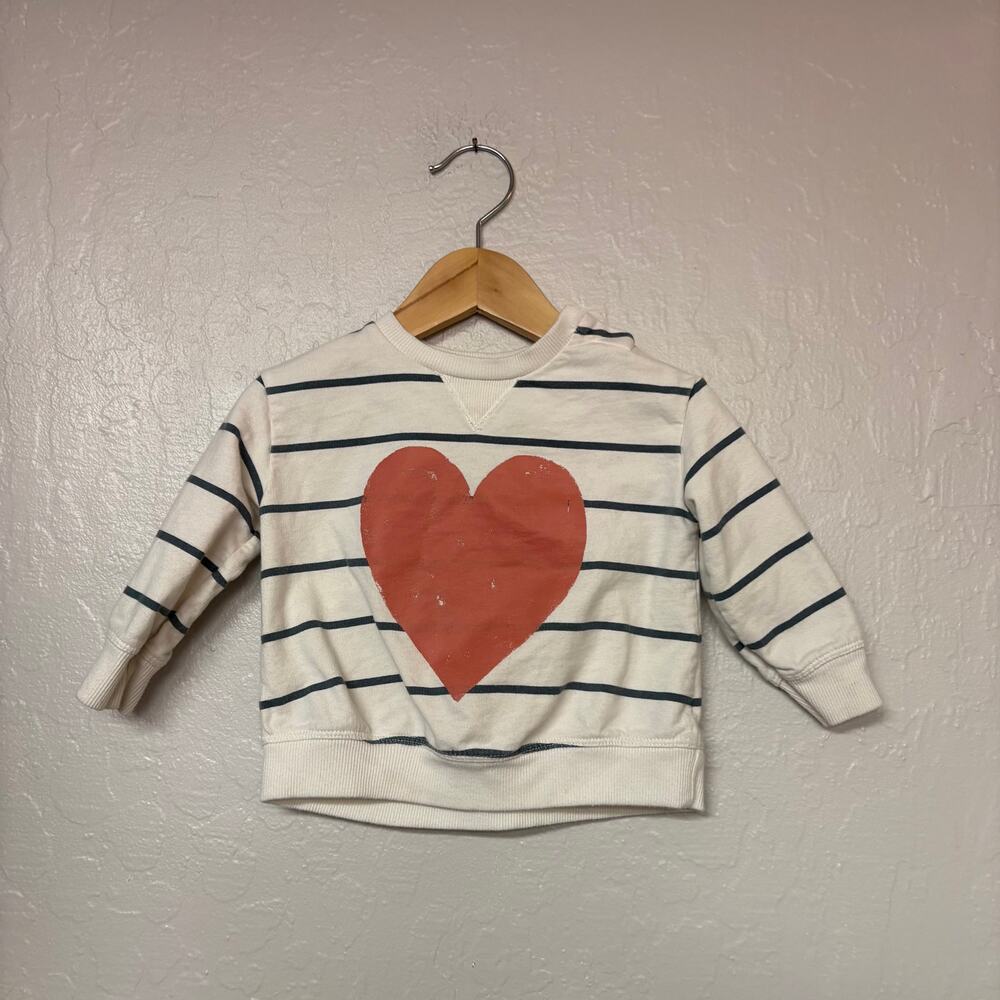 little co. girls’ cream and‎ blue stripe pullover heart graphic 12M